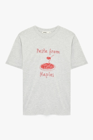 KOTON Tricou cu imprimeu text, Rosu/Gri melange