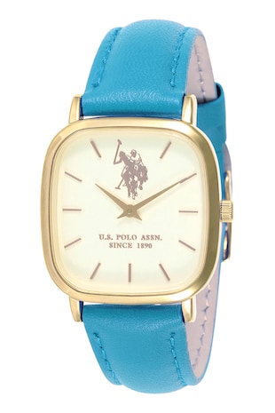 U.S. Polo Assn. Ceas quartz cu o curea din piele, Albastru/Auriu