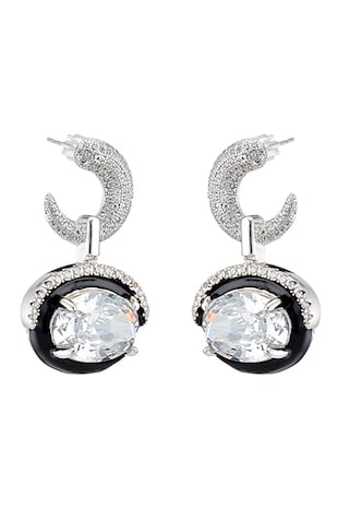 OXETTE Cercei drop placati cu rodiu si aur alb de 18K, Negru/Argintiu