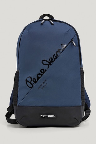 Pepe Jeans London Rucsac cu imprimeu logo si fermoar, Bleumarin