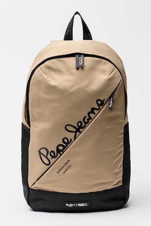 Pepe Jeans London Rucsac cu imprimeu logo si fermoar, Negru/Bej