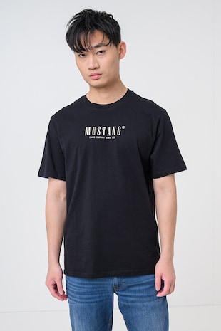 Mustang Tricou cu decolteu la baza gatului si logo Austin, Negru carbon