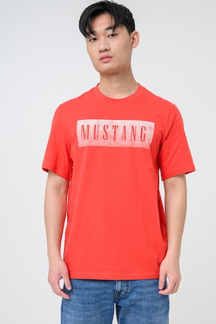 Mustang Tricou cu decolteu la baza gatului si imprimeu logo Austin, Rosu cireasa