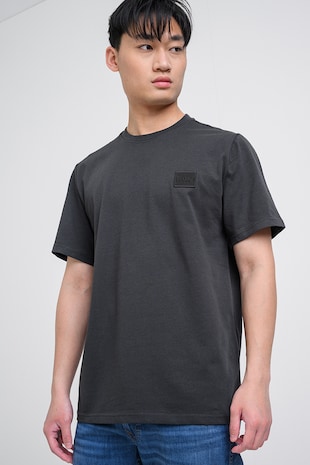 Mustang Tricou cu decolteu la baza gatului si aplicatie logo Austin, Negru antracit