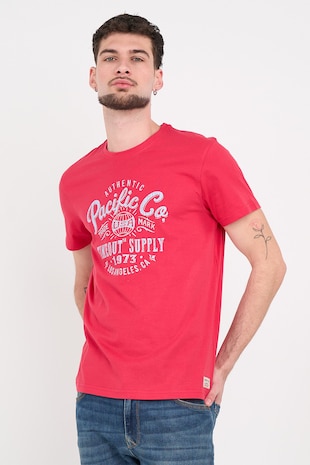 Timeout Tricou din bumbac cu imprimeu logo, Alb/Roz zmeuriu