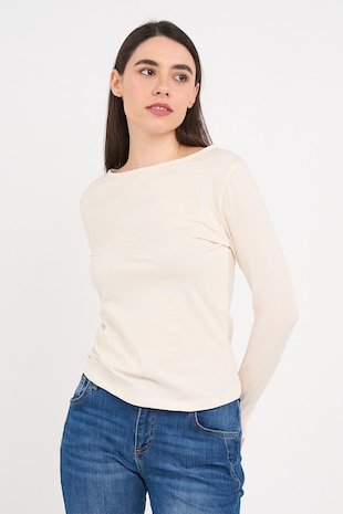 KVL by KENVELO Bluza cu decolteu barcuta si model uni, Alb fildes