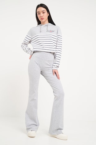 Lee Cooper Pantaloni de trening evazati cu talie inalta, Gri deschis melange