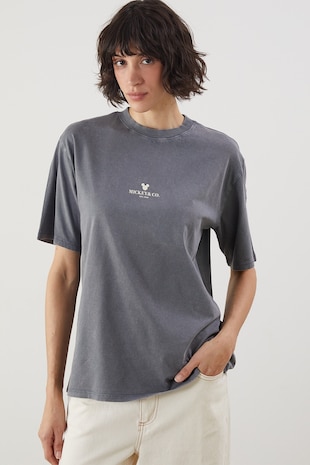 LC WAIKIKI Tricou cu decolteu la baza gatului si imprimeu discret, Gri carbune