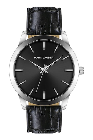 Marc Lauder Ceas cu o curea din piele cu aspect de piele de crocodil, Argintiu/Negru