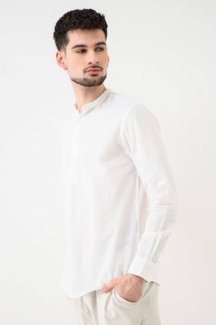 Jack & Jones Bluza din amestec de in cu guler tunica Breeze, Alb murdar