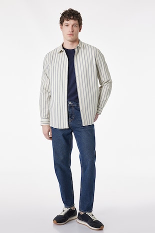 KOTON Camasa regular fit cu model in dungi, Negru/Alb murdar