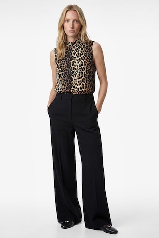 KOTON Top cu model animal print si guler scurt, Negru/Bej