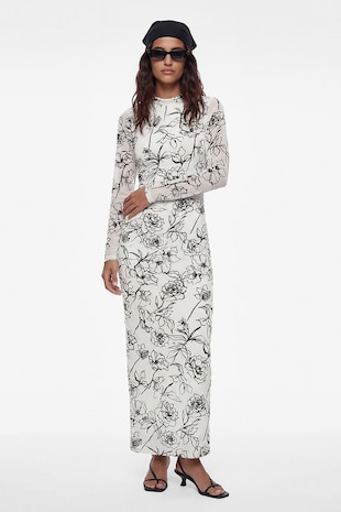 KOTON Rochie maxi cu model floral, Alb/Negru