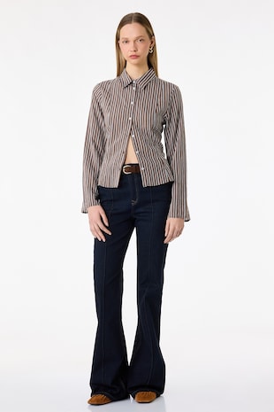 KOTON Camasa slim fit cu model in dungi, Alb/Maro