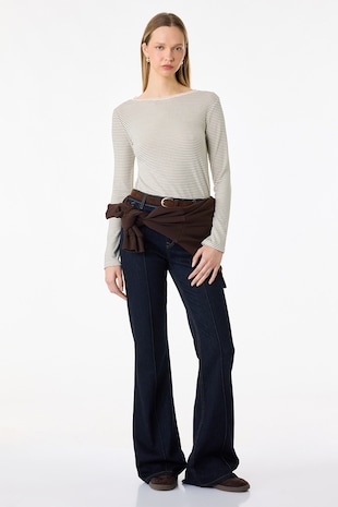 KOTON Bluza slim fit cu dungi, Crem