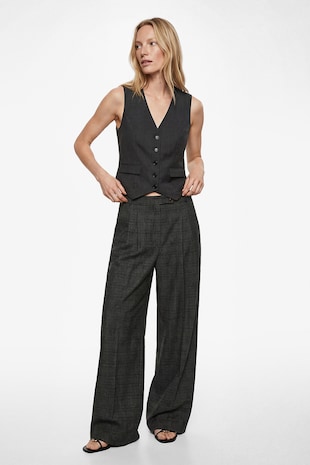 KOTON Pantaloni eleganti cu model in carouri, Gri antracit