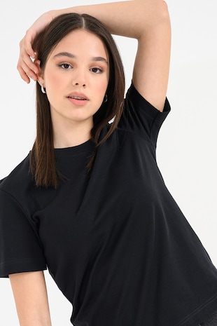 United Colors of Benetton Tricou leger, de bumbac, cu decolteu la baza gatului, Negru