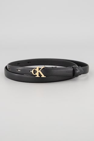 CALVIN KLEIN Curea ingusta de piele cu catarama cu logo, Negru