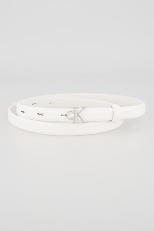 CALVIN KLEIN Curea ingusta de piele cu catarama cu logo, Alb