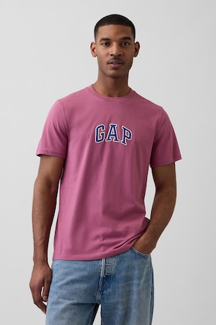 GAP Tricou de bumbac cu aplicatie logo, Roz inchis