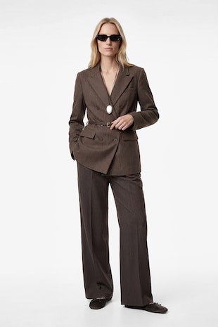 KOTON Pantaloni cu talie inalta si model in dungi, Maro inchis