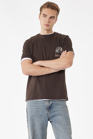 KOTON Tricou de bumbac cu imprimeu grafic pe spate, Maro