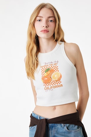 KOTON Top crop cu imprimeu, Alb