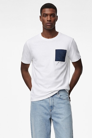 KOTON Tricou regular fit cu aplicatie contrastanta pe piept, Alb