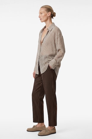 KOTON Camasa relaxed fit cu dungi, Maro camel/Maro pamantiu