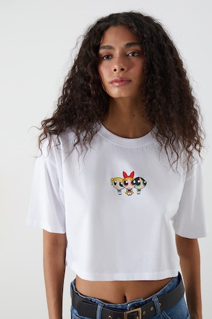LC WAIKIKI Top crop de bumbac, Alb optic