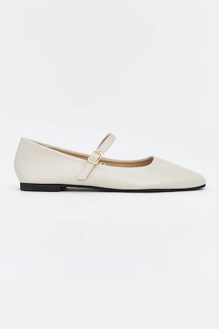 LC WAIKIKI Balerini mary-Jane de piele ecologica cu varf patrat, Crem