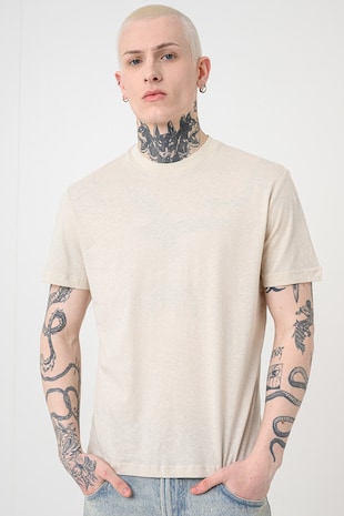 United Colors of Benetton Tricou uni din in si bumbac, Grej