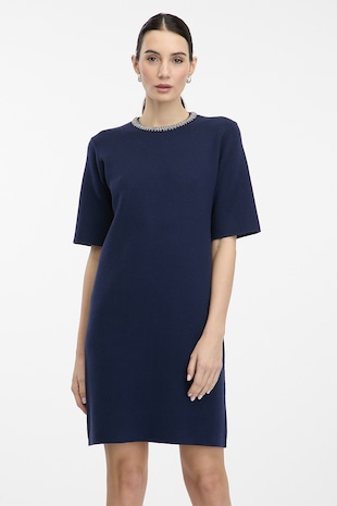 orsay Rochie scurta cu decolteu cu strasuri, Bleumarin