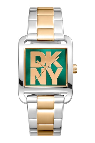 DKNY Ceas din otel inoxidabil cu model in doua tonuri, Argintiu/Auriu