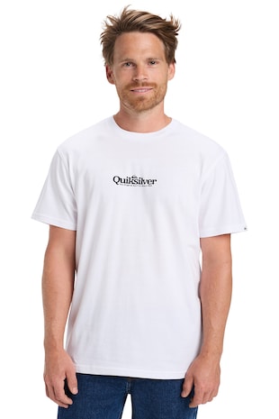 QUIKSILVER Tricou cu imprimeu logo si decolteu la baza gatului Fineline, Negru/Alb optic