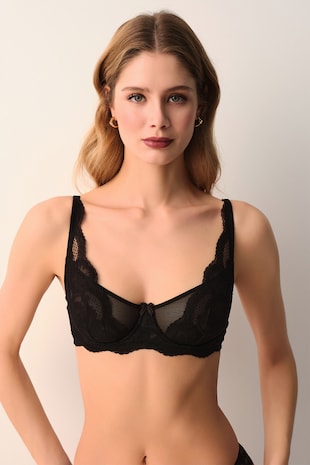 Suwen Sutien cu bretele ajustabile si dantela Vivienne, Negru