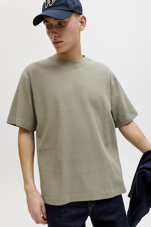 Jack & Jones Tricou din bumbac organic cu decolteu la baza gatului, Kaki