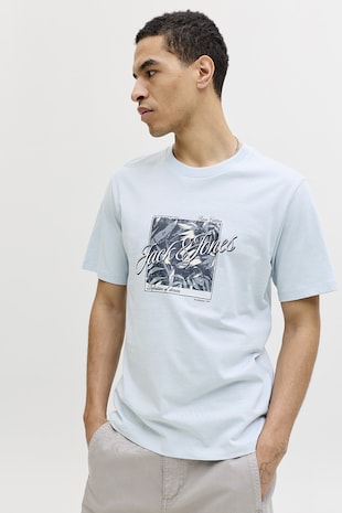 Jack & Jones Tricou de bumbac cu imprimeu grafic si logo, Albastru azur