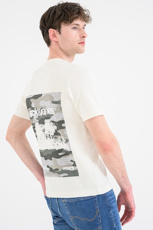 Jack & Jones Tricou cu imprimeu logo camuflaj, Alb murdar