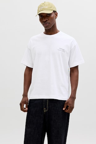 Jack & Jones Tricou cu decolteu la baza gatului si imprimeu pe partea din spate, Alb optic