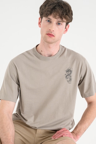 Jack & Jones Tricou lejer din bumbac organic cu imprimeu, Maro taupe deschis