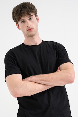 JJ REBEL Tricou cu decolteu la baza gatului, imprimeu grafic si model text pe partea din spate, Negru