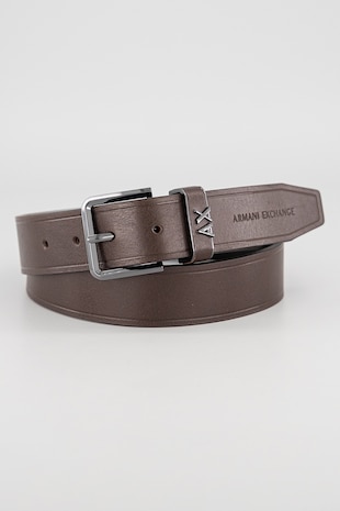 ARMANI EXCHANGE Curea din piele cu logo metalic, Maro inchis