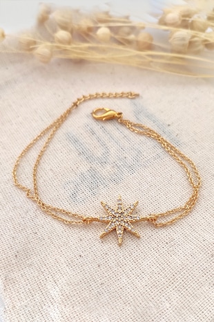 Atelier Miu Bratara placata cu aur de 14K si decorata cu pandantiv stea cu zirconia, Auriu