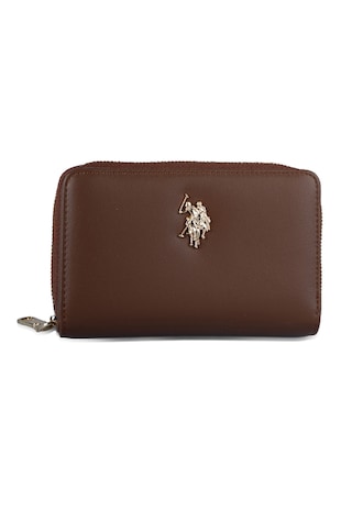 U.S. Polo Assn. Portofel de piele ecologica cu logo metalic, Maro