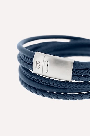 STEEL & BARNETT Bratara de piele cu siraguri multple si detaliu de otel inoxidabil, Albastru gentian