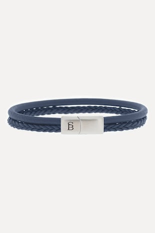 STEEL & BARNETT Bratara de piele cu doua siraguri si logo, Albastru