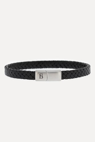 STEEL & BARNETT Bratara de piele cu logo din otel inoxodabil, Negru