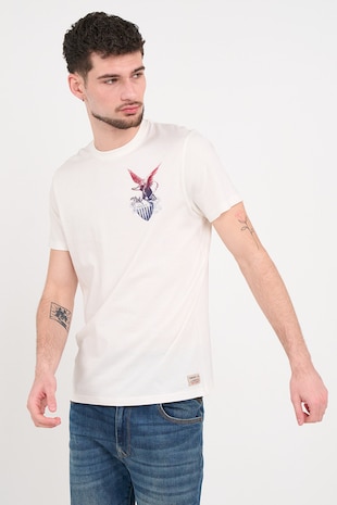 Timeout Tricou din bumbac cu imprimeu discret pe piept, Alb/Albastru inchis/Rosu inchis