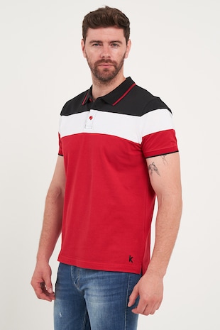 KVL by KENVELO Tricou polo cu model colorblock, Rosu/Negru/Alb murdar
